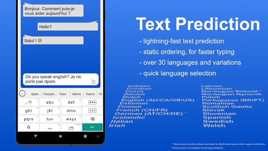 Fast text prediction in over 30 languages and variations. Fast text prediction in over 30 languages and variations.