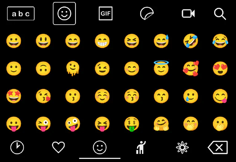 Screenshot of Tappy Keyboard's emojis screen.
