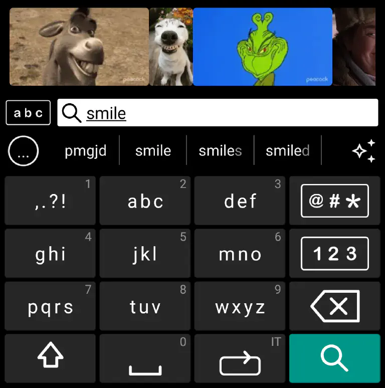 GIF Search Screenshot of Tappy Keyboard's GIFs screen.